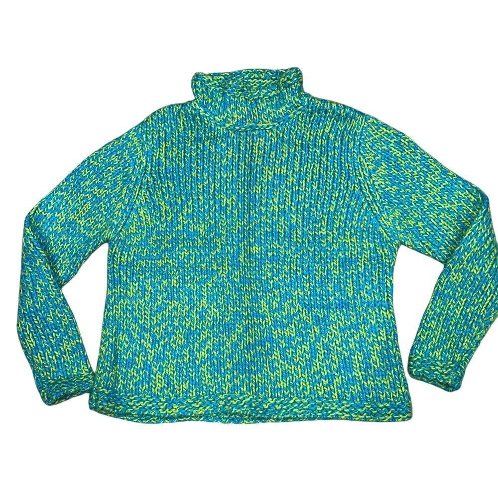 Crossroads Handknit Wool Acrylic Blend Pullover Women's Sweater Blue Yellow XL